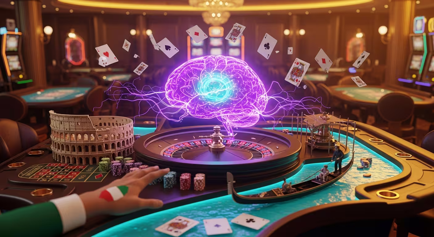 Giocatore italiano concentrato che applica tecniche psicologiche al casinò online