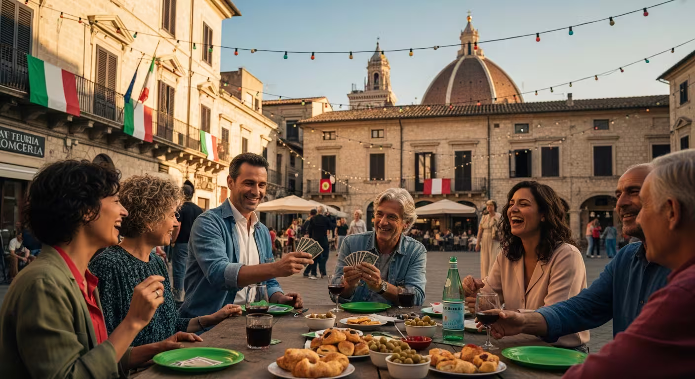 Famiglia italiana riunita intorno a un tavolo con gioia e calore